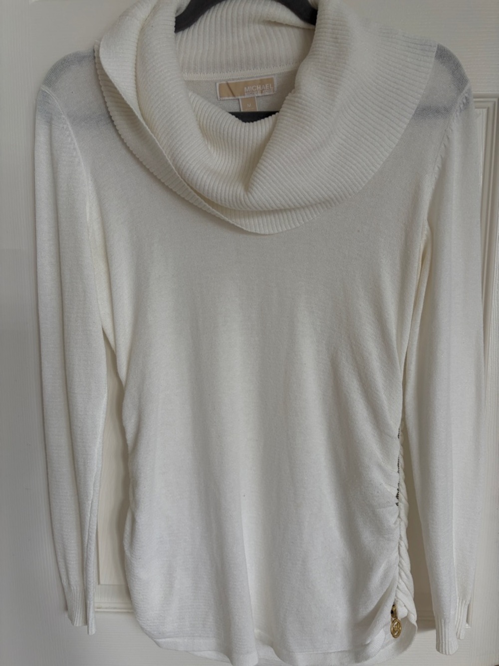 Michael Kors Cream Cowl Neck Side-Ruched zippered Sweater